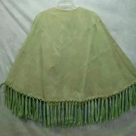 TERRY LEWIS | Boho 100% Leather Suede Fringe Cape Poncho Jacket One Size - Picture 7 of 16